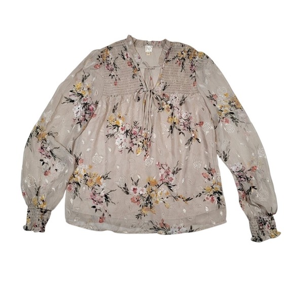 Autres Filles Womens Blouse Sz S Boho Floral Embroidered Lined Chiffon Front Tie - Picture 1 of 10